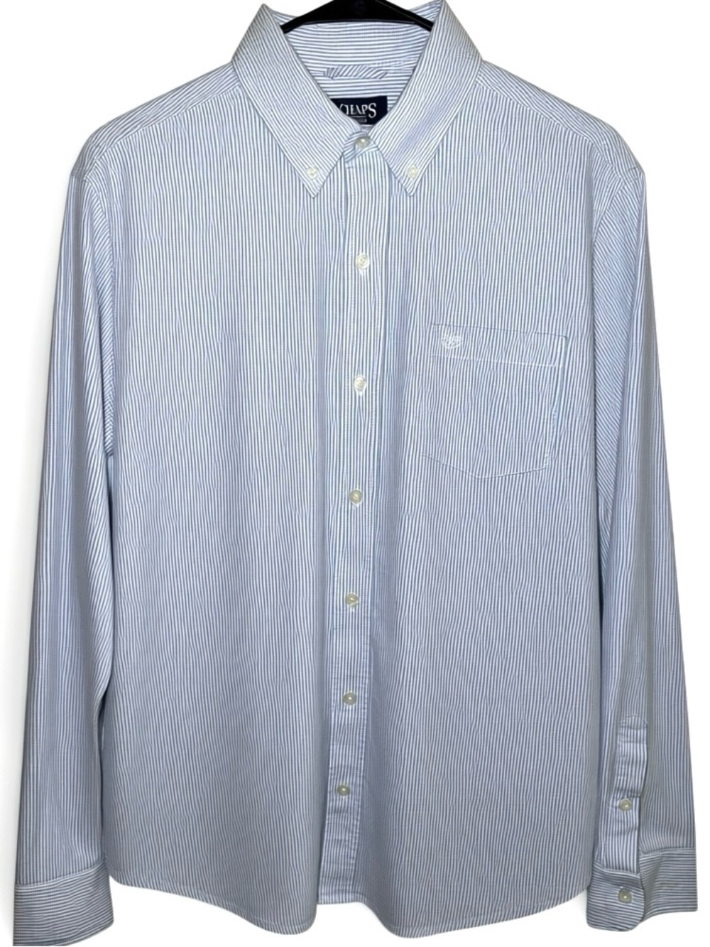CHAPS Blue White Seersucker Casual Button Down Shirt 100% Cotton Men’s Large